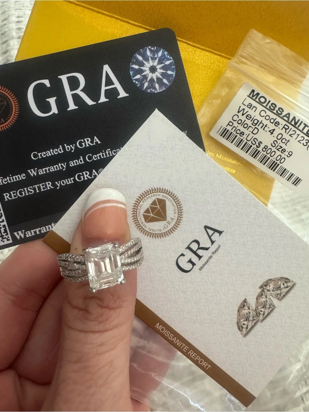 4ct Emerald Cut Moissanite Ring - Size 9